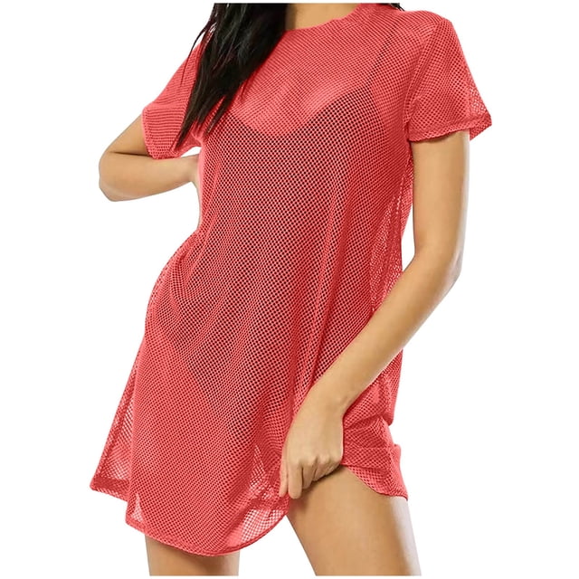 Timegard Womens Tops Mesh Crew Neck Short Sleeve Lightweight Tee Shirts Fall Casual Loose Long Tops