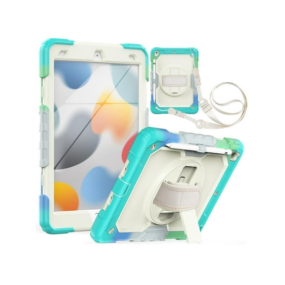 Case for iPad 9th / 8th / 7th Generation, Case for iPad 10.2 Inch 2021 / 2020 / 2019 with Screen Protector Pencil Holder Kickstand Hand/Shoulder Strap Protective Tablet Cover