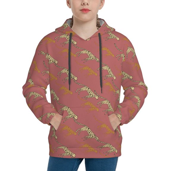 Kdxio Leopard Print Pattern Boys Athletic Unisex Boys Girls Hoodie with Pocket Sweatshirts-Small