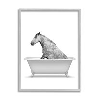 Stupell Industries Farm Horse Bathtub Animal Animals & Insects Painting Gray Framed Art Print Wall Art