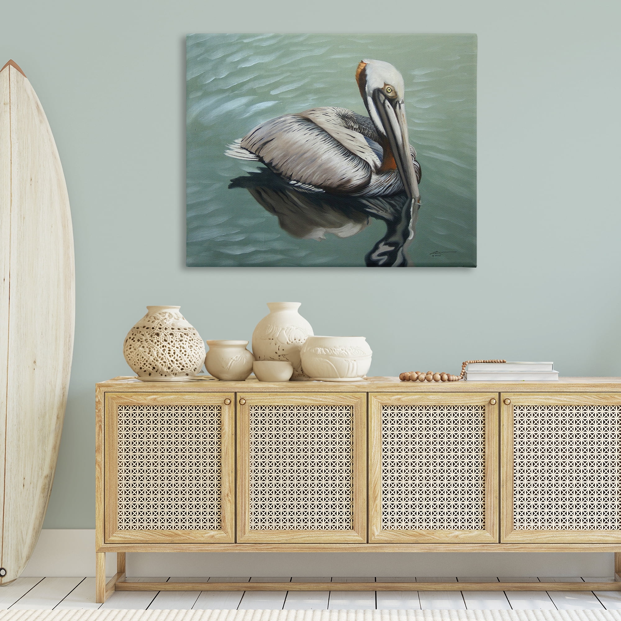 Stupell Industries Pelican Lake Reflection Animals & Insects Painting Gallery Wrapped Canvas Art Print Wall Art, 48 x 36
