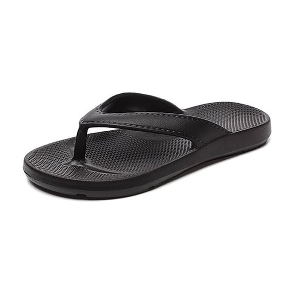 GPOECD Flip Flops for Men Arch Support Flip Flops Summer Outdoor SlipFlat Feet Soft Sole Casual Beach Sandals for Couples Men Slippers Black,9.5