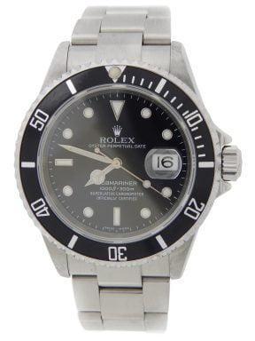 Pre-Owned Mens Rolex Stainless Steel Submariner Watch 16610T with Black Dial and Bezel