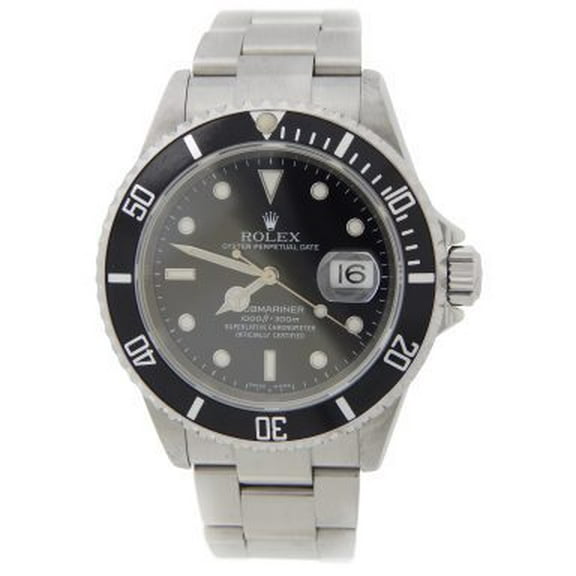 Pre-Owned Mens Rolex Stainless Steel Submariner Watch 16610T with Black Dial and Bezel