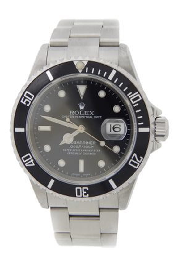 Pre-Owned Mens Rolex Stainless Steel Submariner Watch 16610T with Black Dial and Bezel