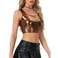 thumbnail image 5 of INSPIRE CHIC Women's Sleeveless Top U Neck Party Clubwear Holographic Shiny Metallic Crop Top L Dark Brown, 5 of 7