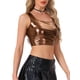 thumbnail image 4 of INSPIRAR CHIC Top sin mangas para mujer U Cuello Ropa de fiesta Clubwear Holográfico Brillante Metálico Top Corto S Marrón Oscuro, 4 of 6