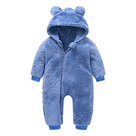 

Kid s Hooded Plush Jumpsuit with Cute Bear Ears Hood Zipper Onesie Pajamas