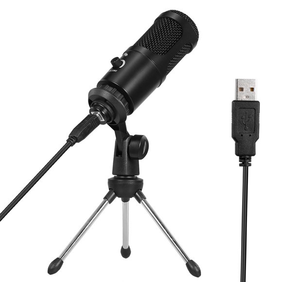 Amdohai Microphone de Studio Professionnel USB à Condensateur Métallique Microphone d'Enregistrement avec Micro d'Enregistrement Cardioïde pour PC Portable Noir