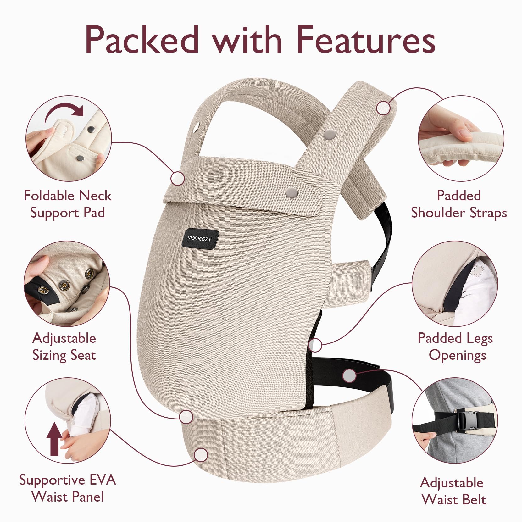 Momcozy Baby Carrier, Ergonomic Infant Carrier Backpack, Breathable Front Back Carrying Wrap Seat for Newborn Toddlers 7-44lbs, Khaki