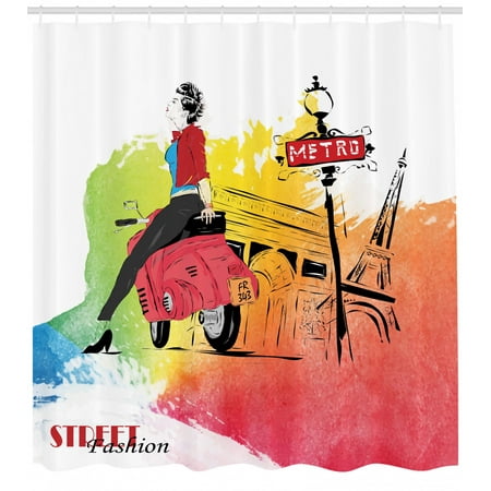 Girls Shower Curtain Woman On A Pink Motorcycle Trend Vogue