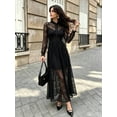 thumbnail image 3 of Womens Elegant Black Lace Long Dress, V-Neck, Long Sleeve, Button Front, 3 of 11