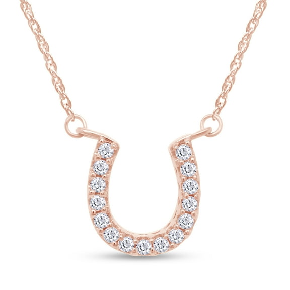 AFFY White Cubic Zirconia Horseshoe Fashion Pendant Necklace in 14k Rose Gold over Sterling Silver