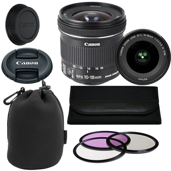 Canon EF-S 10-18mm f/4.5-5.6 IS STM Lens   3pc Filter Kit   Lens Pouch (International Version)