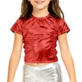thumbnail image 3 of WhouRiu Girl Tshirt Shiny Stretch Short Sleeve Tee Children Dance Party Pure Color Stage Wear Comfy T Shirts Red,Sized 18-24 M, 3 of 3