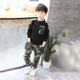 thumbnail image 3 of 2PCS Baby Boys Clothes Letter Print Long Sleeve T-Shirt Cool Tops + Camouflage Pants Fall Winter Outfit Set, 3 of 4