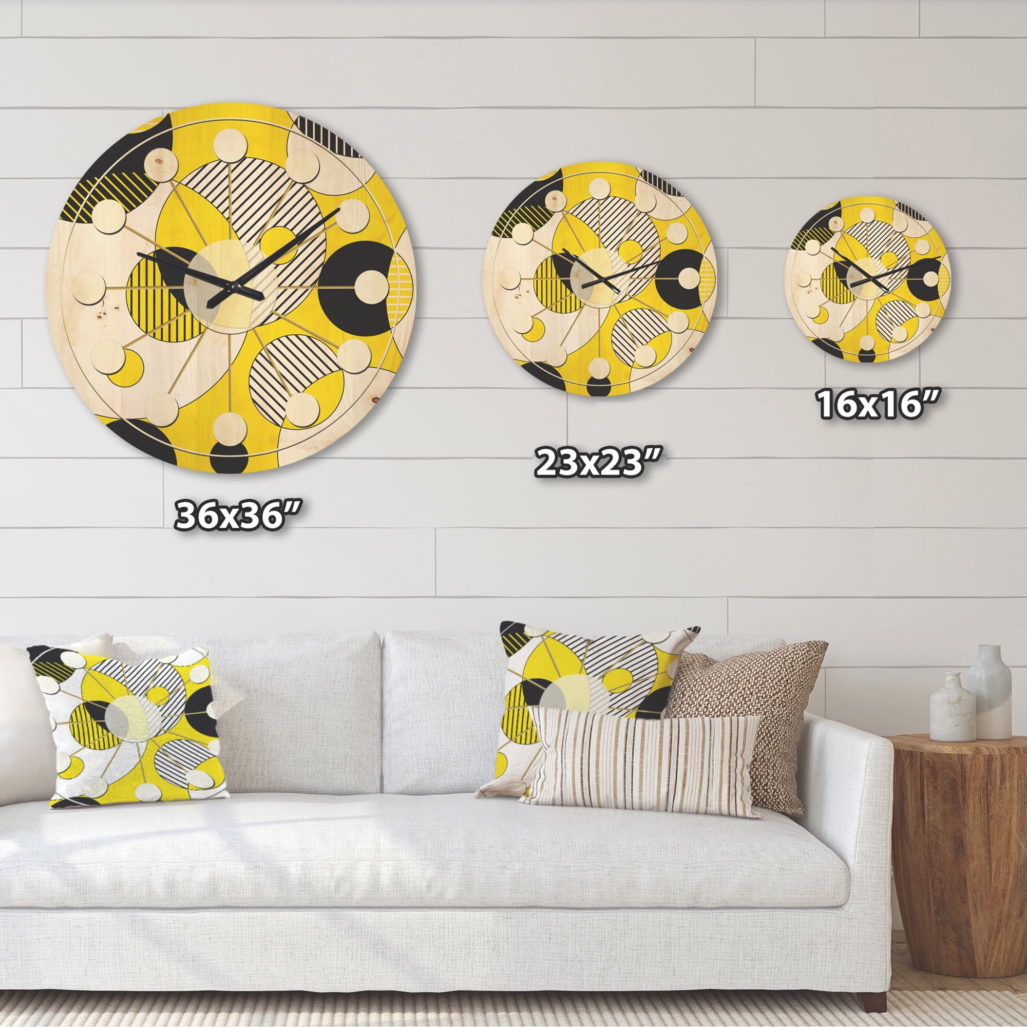 Designart 'Circular Abstract Retro Pattern Geometric I' Mid-Century Modern Wood Wall Clock
