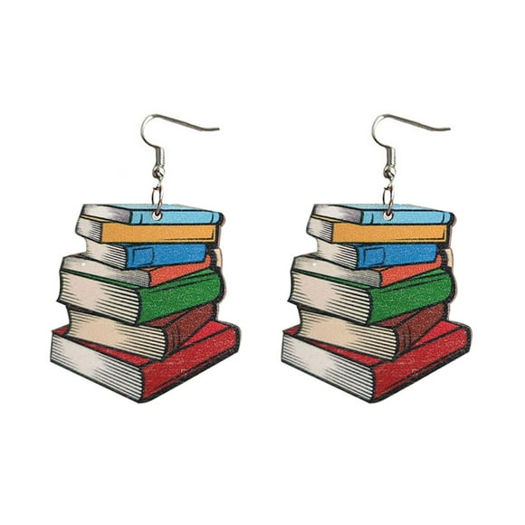 Pendientes de libro Pendientes de arcoíris de madera Pendientes de moda bonitos para estudiantes y profesores