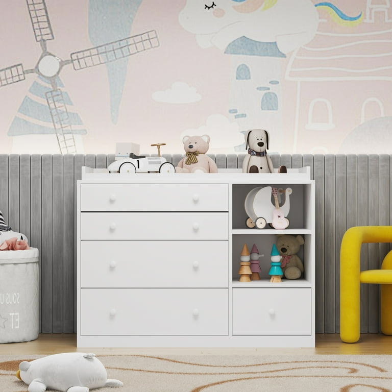 5-Drawer Wooden Dresser by FUFU GAGA with Open Storage