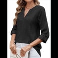 thumbnail image 4 of Blusa Informal con Cuello en V para Mujer, con Ojales, Bordada y Hueca, Ideal para Playa y Vestir. Negro M, 4 of 10