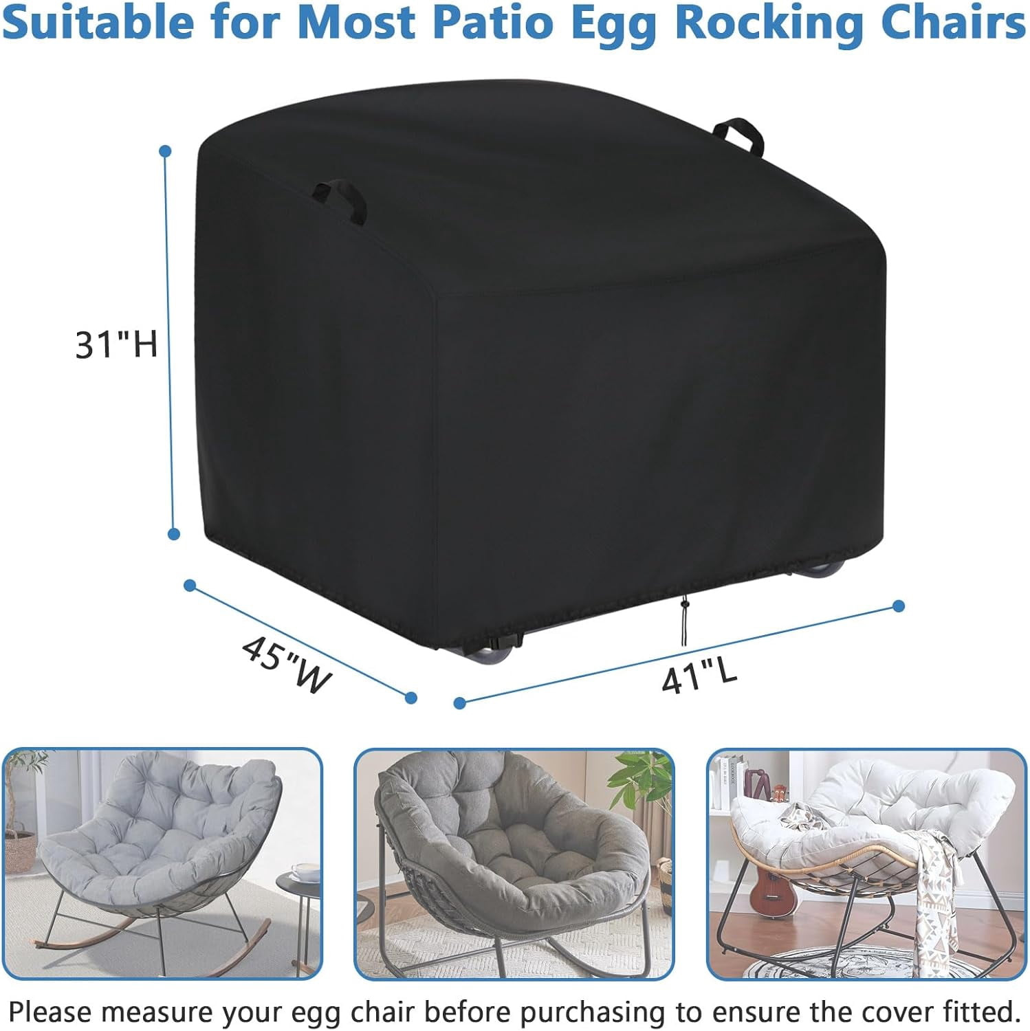 POMER Outdoor Papasan Rocking Chair Cover, 41inch Waterproof Patio Oversize Rocking & Rattan Wicker Papasan Chairs Cover