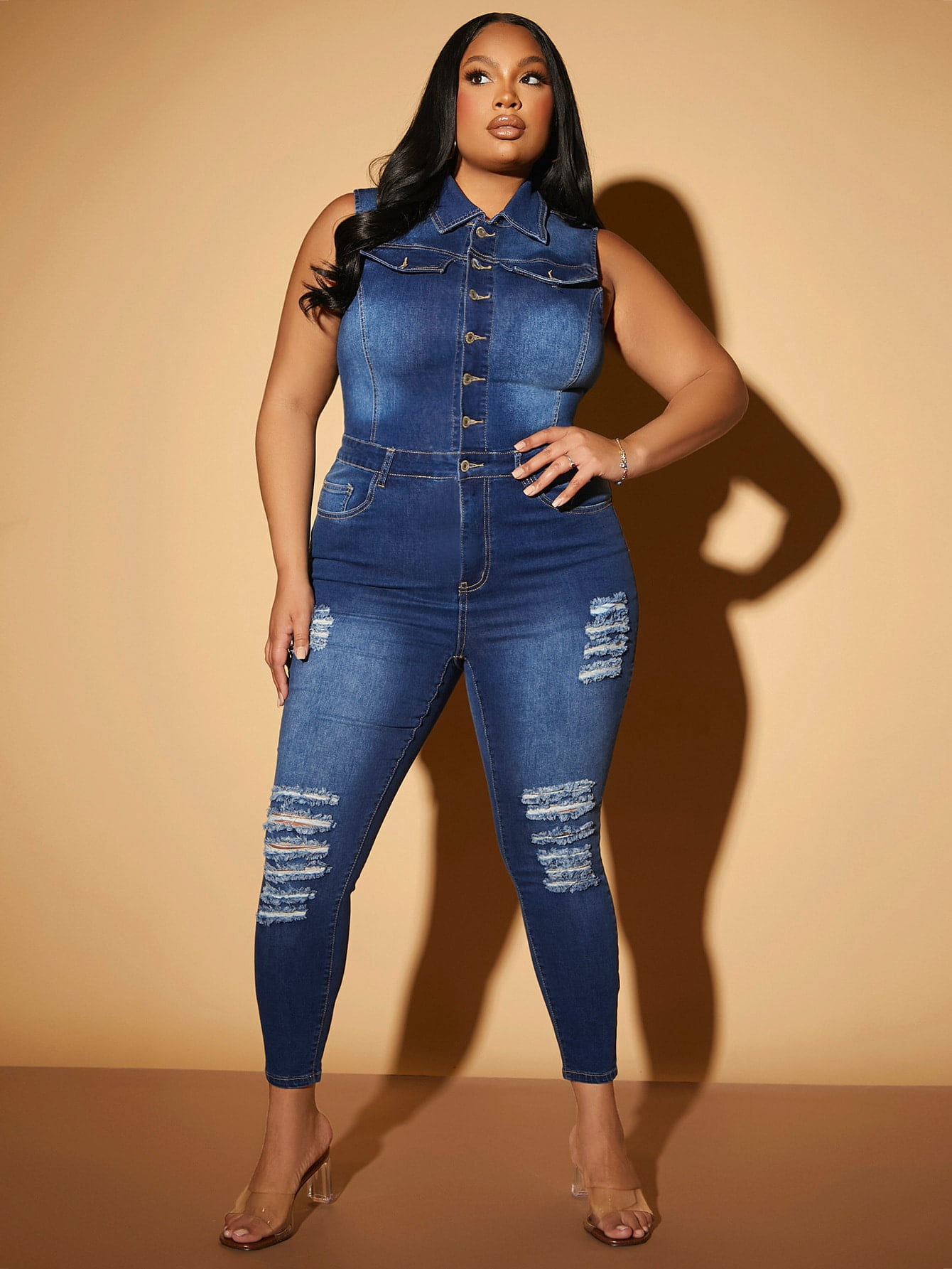Ladder Raw Trim Denim Jumpsuit 2022 2XL 