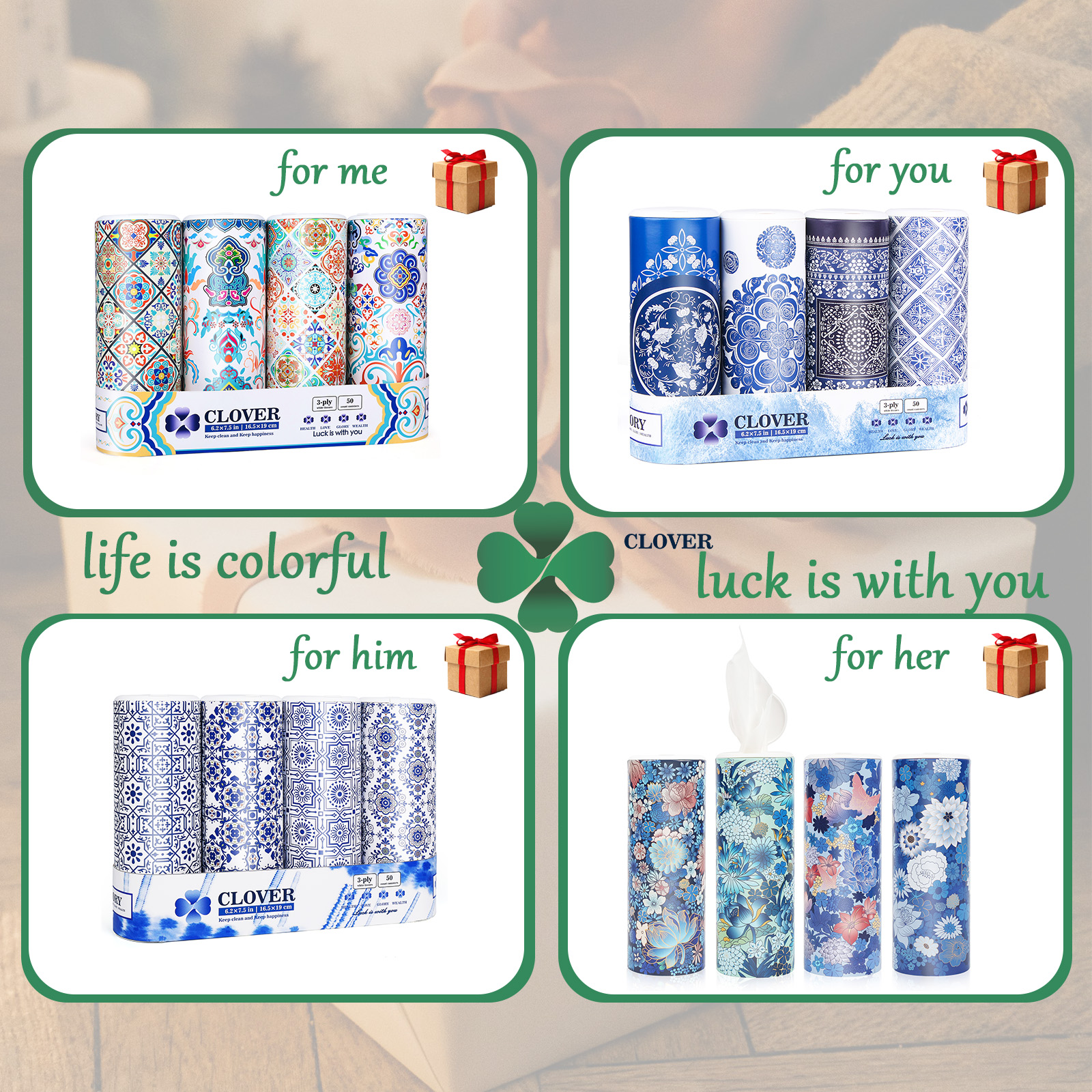 Clover Round Facial Tissues, Car Canister, 4 Tubes photo 7