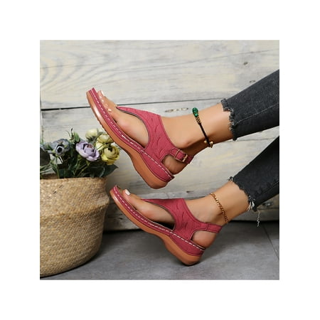 

Sanviglor Lady Shoes Wedge Flip Flop Open Toe Sandals Work Soft Breathable Thong Sandal Comfortable Roman Style Wine Red 6.5