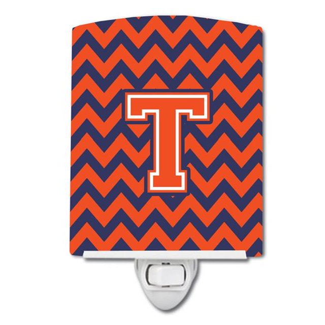 Carolines Treasures CJ1042-TCNL Letter T Chevron Orange & Blue Ceramic Night Light
