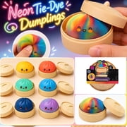 Crazy Fun RMS Mystery Rainbow Dumpling Squishy with Steamer Box, Surprise Mystery Dumpling Neon Edition Bao Bun Dumpling Squeeze, New Glitter Dumpling Squishies
