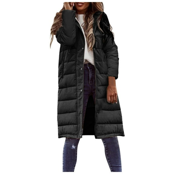 snowsong Womens Solid Color Hooded Coat Jacket Solid Color Jacket Cardigan Long Single Breasted Cotton Jacket Puffer Jacket Womens Winter Coats For Women Coats For Women Black L