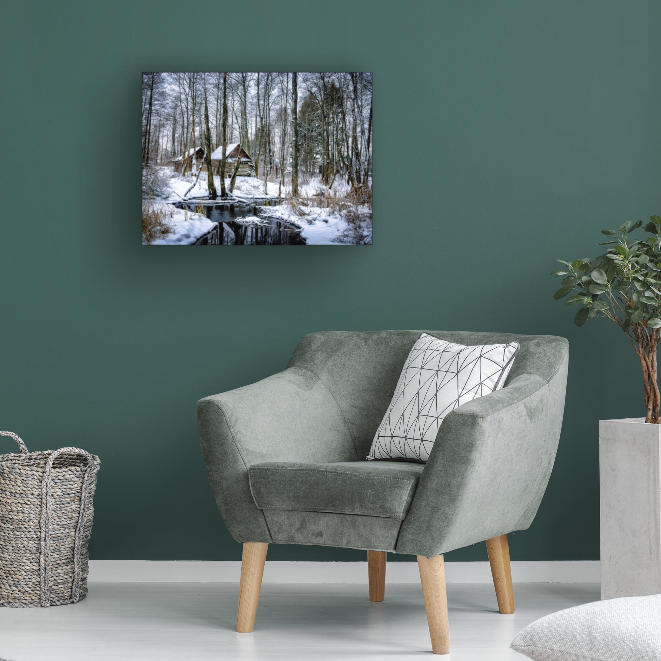 Canvas Wall Art - Yury A Melnikov 'Countryside Saunas In The Winter Woods On The Banks Of A Stream' Wall Art for Living Room, Bedroom, or Office Décor by Trademark Fine Art - 47 x 35 Inches