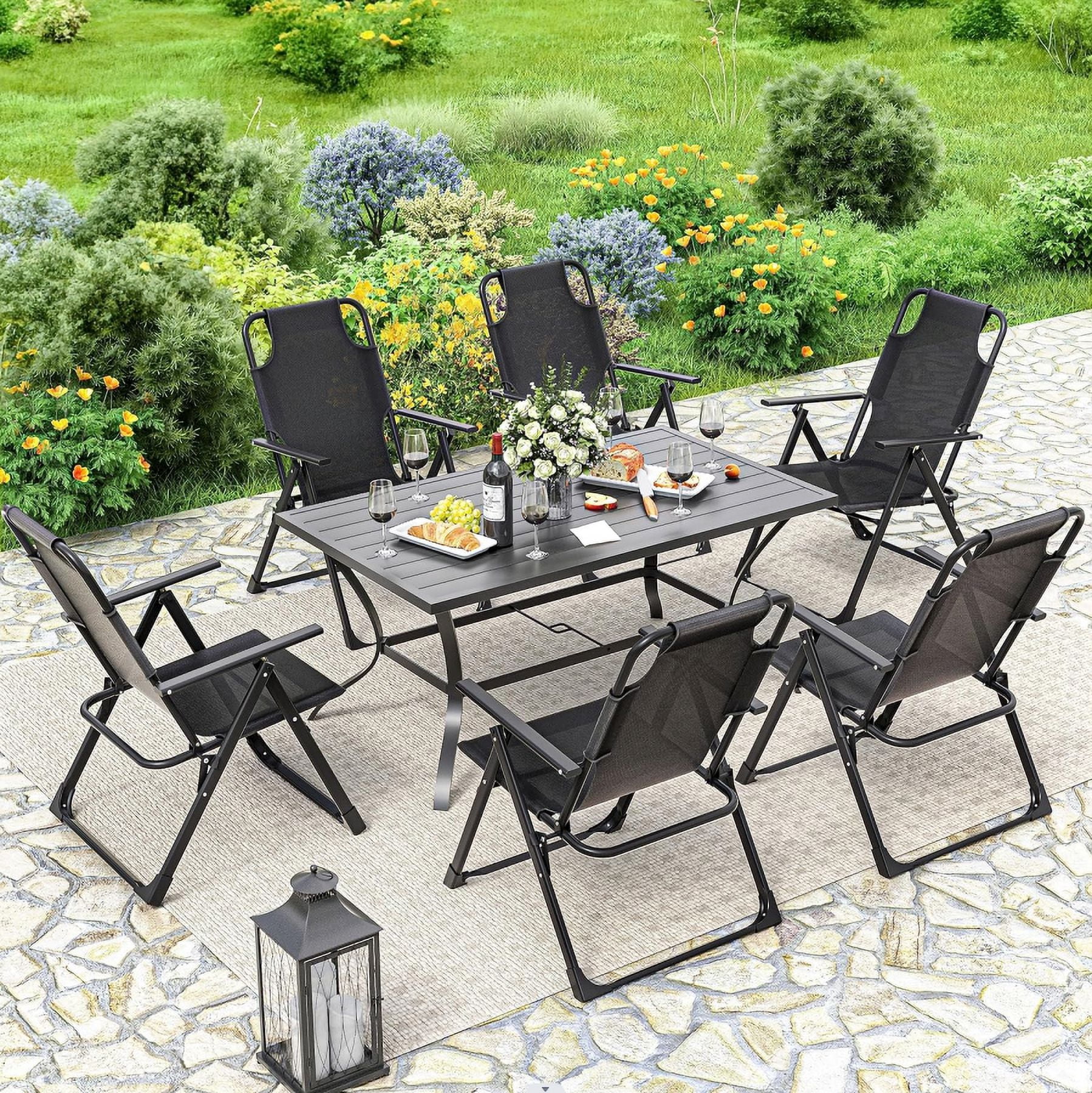 Amopatio Outdoor Folding Patio Sling Chairs Set of 4, Adjustable Recliner for adult, for Outdoor Camping Garden,300LB