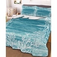 thumbnail image 3 of Quilts Full Size Bedding Set, Teal Coastal Lightweight Quilted Comforter, Summer Ocean Sea Ombre Starfish Corals Soft Reversible Bedspread Coverlet with Pillow Covers for All Season, 78" x 90", 3 of 7