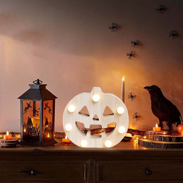 LED Halloween Pumpkin Lantern with Bats & Stars - Battery Operated Flameless Decor for Indoor/Outdoor