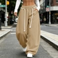 thumbnail image 3 of Vixolx Womens Wide Leg Sweatpants Decorative Drawstring Elastic Waist Baggy Barrel Pants with Pockets Casual Solid Color Trousers, 3 of 7