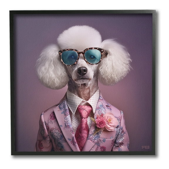 Stupell Industries Poodle in Sleek Suit Animals & Insects Painting Black Framed Art Print Wall Art, 12 x 12