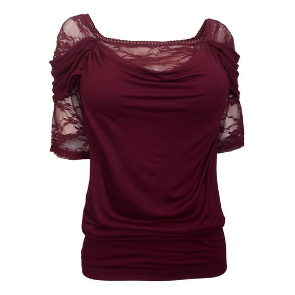 eVogues Plus size Floral Lace Half Sleeve Top Wine