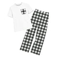 thumbnail image 2 of LEKWK Boys Girls 2 Piece Pajama Set Short Sleeve T-Shirts and Plaid Pants Kids Comfy Lounge Tracksuits Summer Fashion Home Sleepwear 2-14Y, 2 of 9