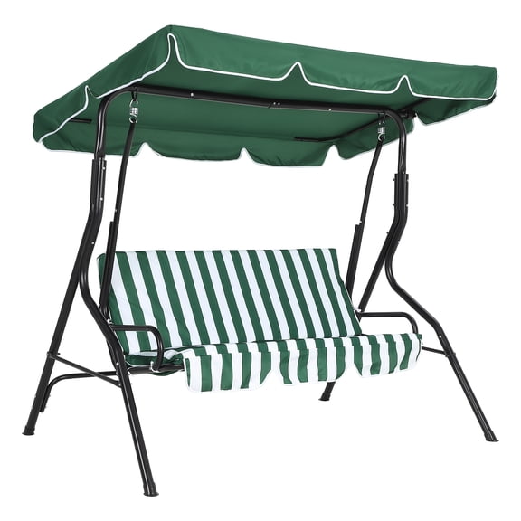 Outdoor Porch Swing Chair with Stand&Adjustable Canopy&Thick Cushions,3 Seat Patio Porch Swing with Steel Frame for Backyard Lawn Garden,800LBS Capacity