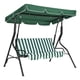 thumbnail image 1 of Columpio de Jardín + Terraza – Banco para 3 Personas 275kg, Estructura de Acero con Toldo Ajustable, Color Verde a Rayas – Cojines Gruesos Impermeables – Ideal para Patio, Césped y Áreas Exteriores, 1 of 8