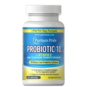 Puritans Pride Rapid Release Probiotic 10 Capsules with 1000 UI Vitamin D, 60 Count