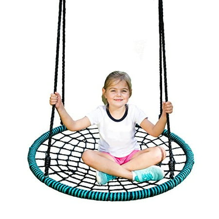 Round Porch Swing Sorbus Spinner Swing – Kids Indoor/Outdoor Round Web Swing – Great for Tree, Swing Set, Backyard, Playground, Playroom – Accessories Included ()
