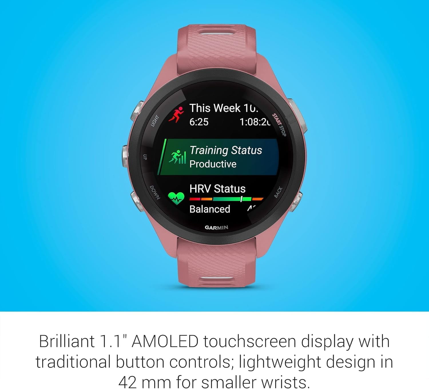 Garmin Forerunner 265S Running Smartwatch, Colorful AMOLED Display, Light Pink and Powder Gray
