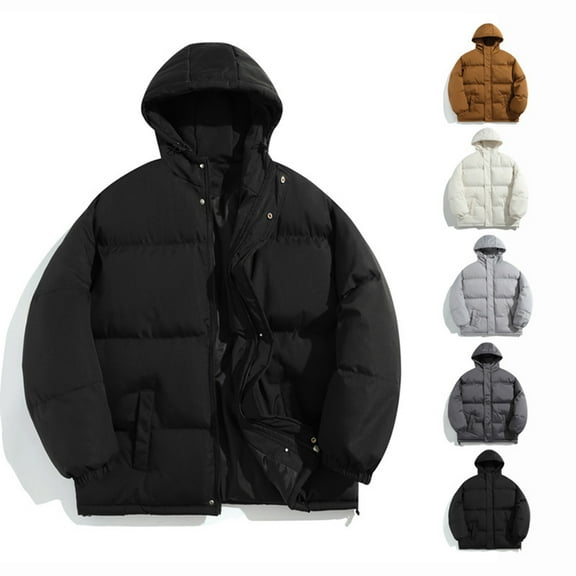 Brondbend Winter Coats for Men Men's Jacket Hooded Long Sleeved Zipper Pocket Outerwear Solid Color Warm Jacket Loose Fit Travel Tops Black