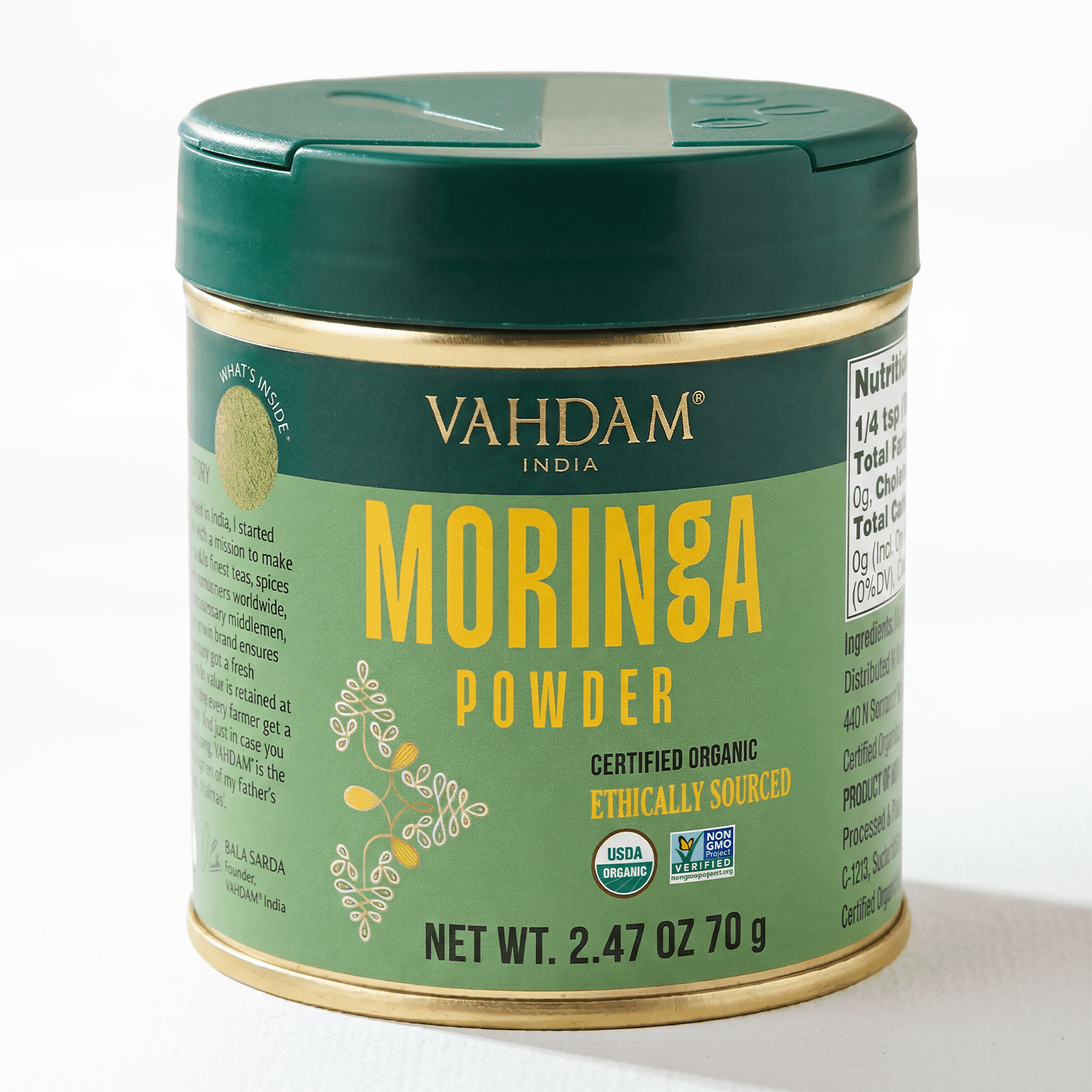 VAHDAM Organic Moringa Powder Spice, 2.47 oz (70 g) | USDA Organic Moringa Leaf Powder (Moringa Oleifera), Non-GMO, Gluten-Free Superfood Spice for Smoothies, Tea & Cooking