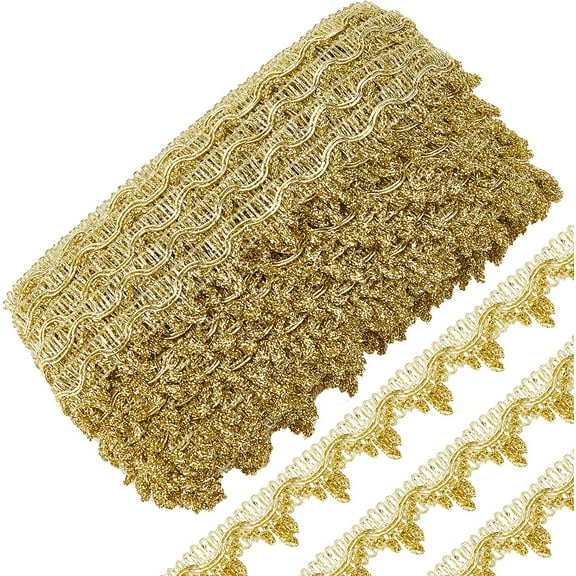 20Yds 3/4" Metallic Braid Lace Trim Gold Flower Glitter Scroll Trims Craft Ribbon Decorated Woven Gimp Fringe Trim Tassel Trimmings Garment Accessory DIY