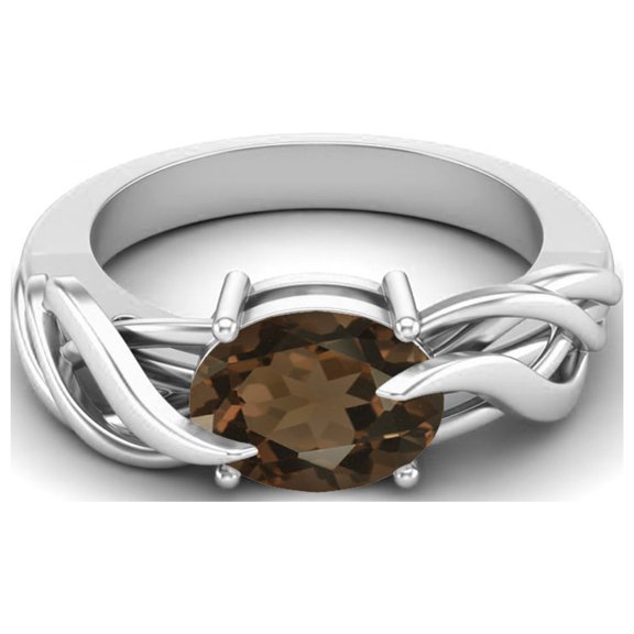925 Sterling Silver 9X7MM Oval Shape Smoky Quartz Solitaire Women Valentines Day Gifts Ring