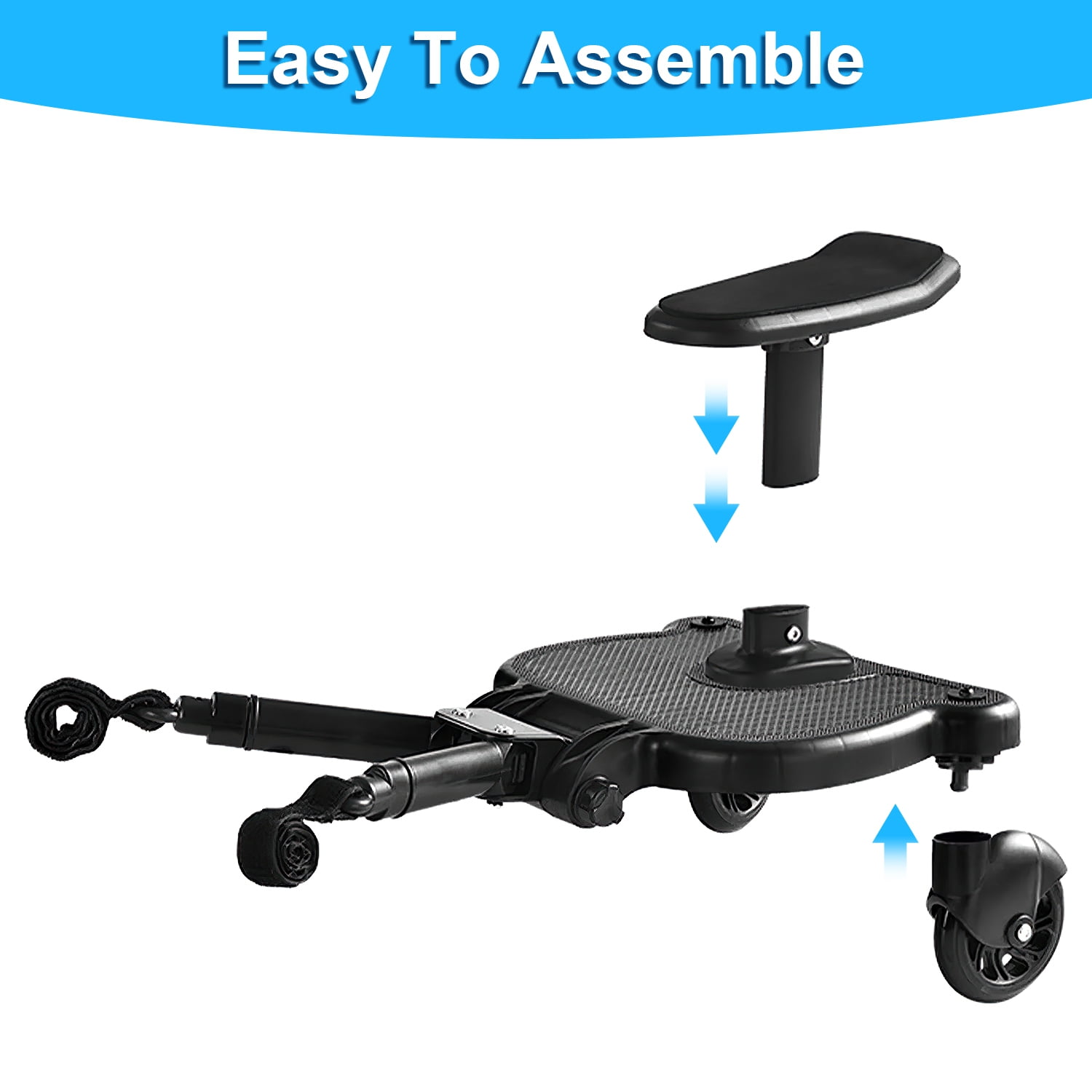 Teqhome Universal Stroller Board with Detachable Seat 2 in 1 Sit and Stand Stroller Glider Board for Most Strollers Holds Children Up to 55 LBs Stroller Standing Board (Black)