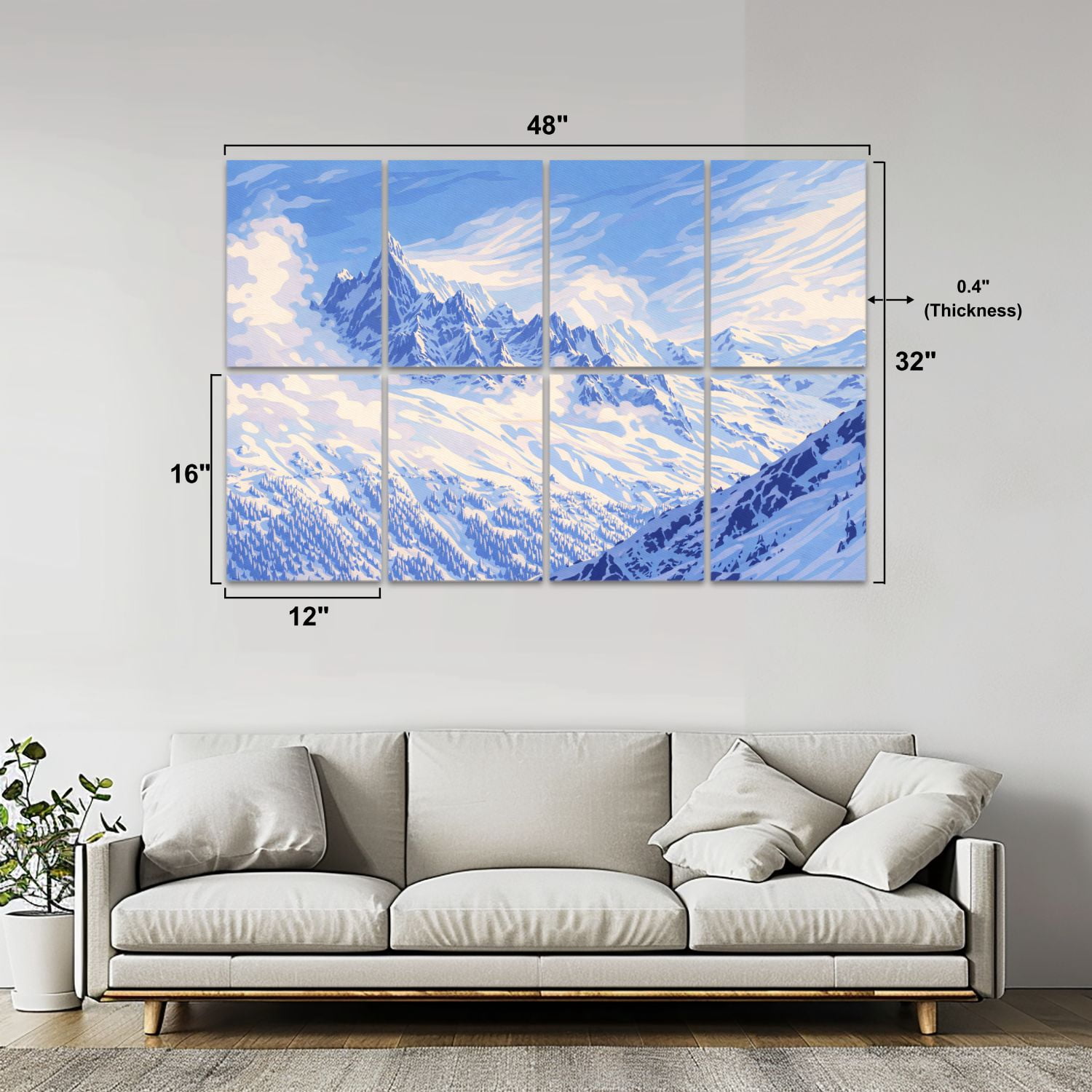8 Pack Art Acoustic Panels Sound Absorbing Mountains Chamonix Decorative Soundproof Wall Panels Self Adhesive for Nursery Game Room Bedroom 48"x32"